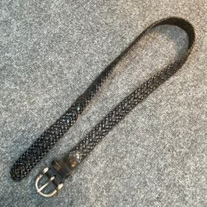 Vintage CALVIN KLEIN Black Leather Braided Mens Belt 30 K1252 Silver Logo